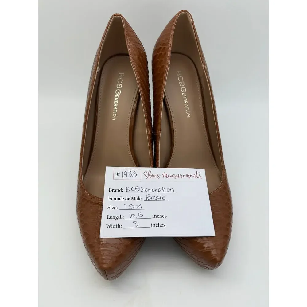 BCBGeneration Penni Camel Brown Close Point Snakeskin 4/5" Heels Shoes Size 7.5M - Picture 9 of 9